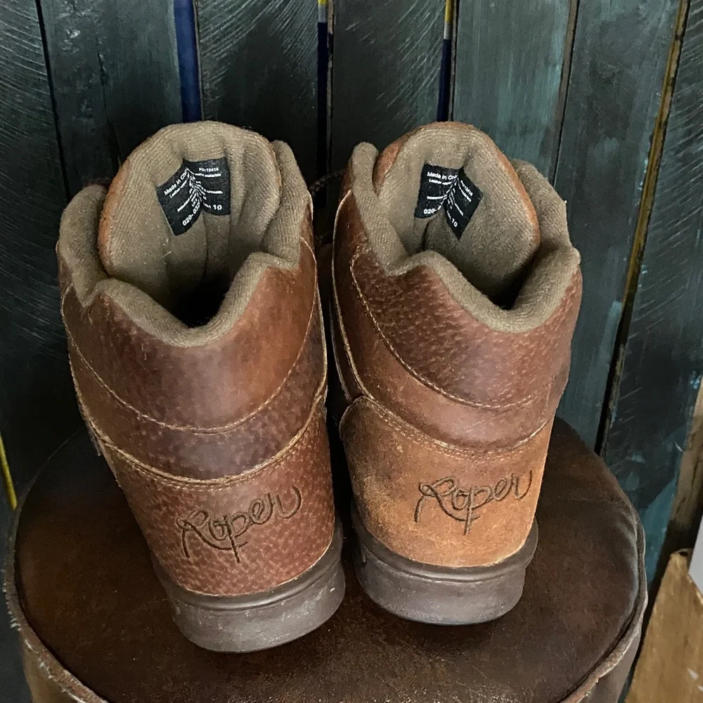 Horse Shoes Brown Leather athletic Roper Boots size 10 - Picture 5 of 13